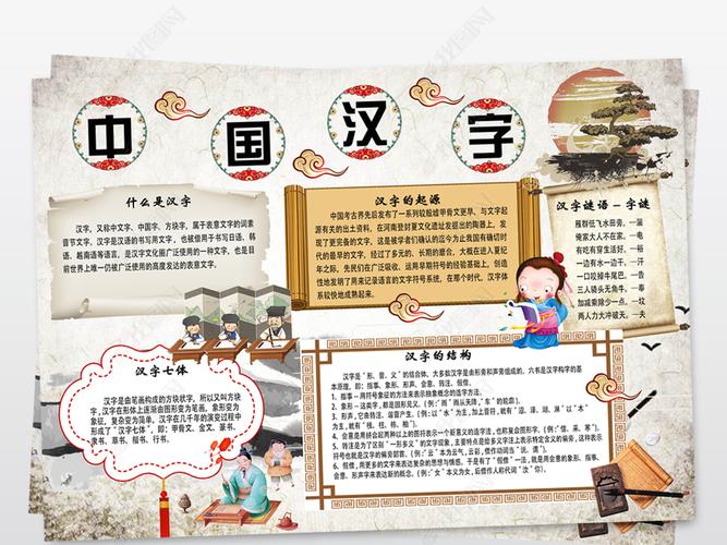 原创中国汉字小报传统文化识字手抄小报模板下载版权可商用