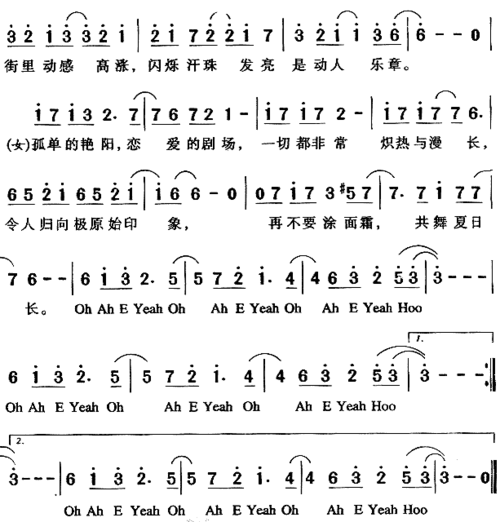 非常夏日 (张学友 王菲) 简谱