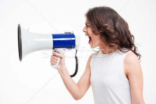 商业照片: 女子 · 尖叫 · 扩音器 · 侧面图 · 肖像 · 年轻女子