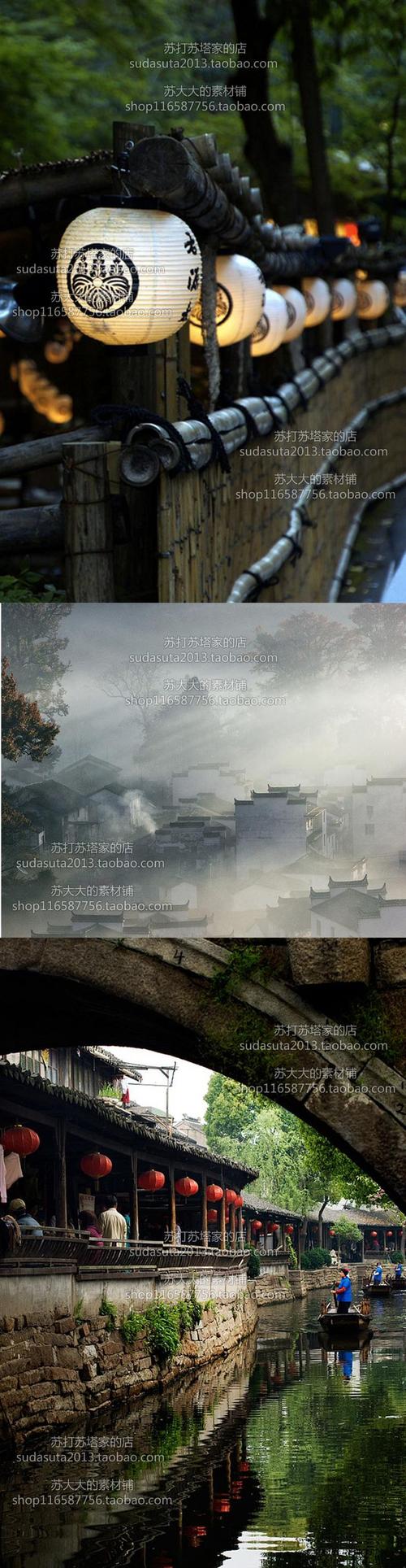 4万烟雨江南摄影绘画图片水乡古风场景背景旅游水镇小镇设计