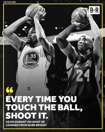 杜兰特谈师从科比:拿到球就把它投出去