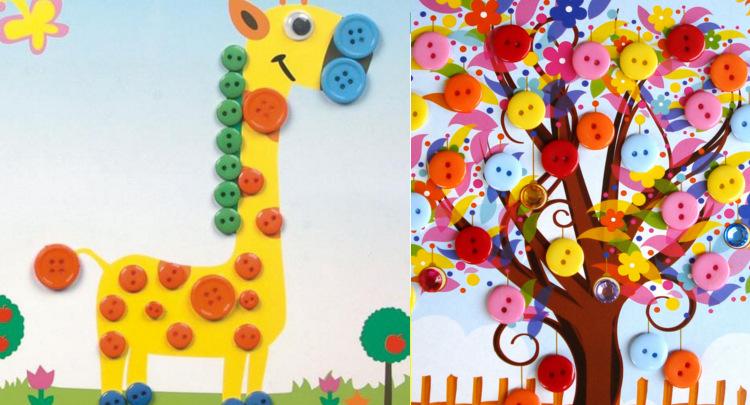 彩色纽扣扣子卡通手工diy贴画百搭儿童糖果色钮扣花幼儿园材料包