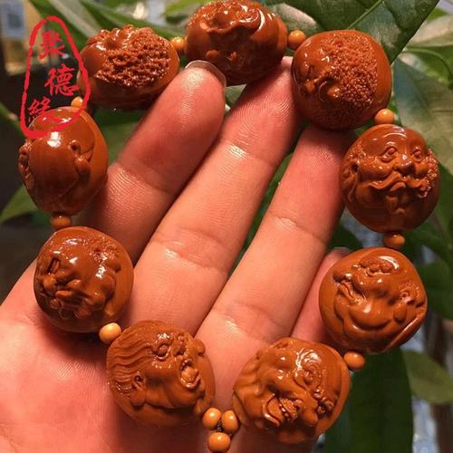 购客聚德缘铁核浮雕十八罗汉手工雕刻四花橄榄核文玩男女手串易购客