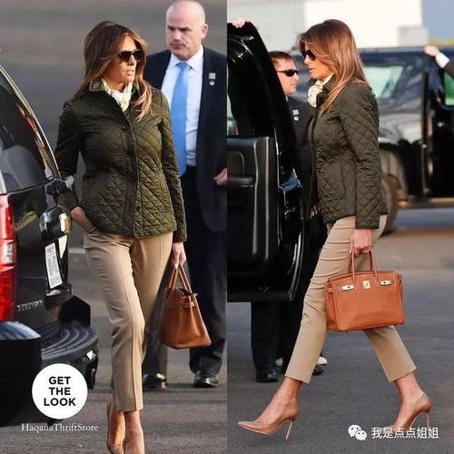 梅拉尼娅穿蓝色修身毛衣搭白色裤子,气势十足,1.9米儿子抢镜