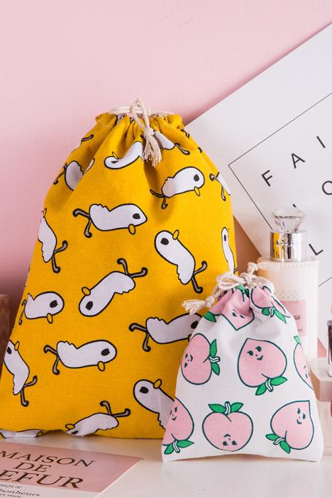 创意棉布收纳袋卡通束口袋女生物品整理抽绳布袋旅行出差便携旅行袋