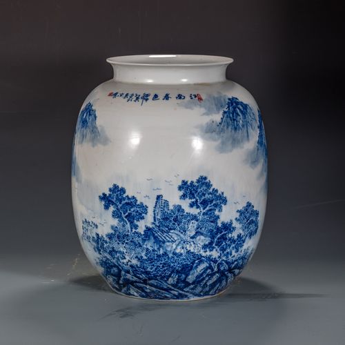 景德镇高级工艺美术师 金红英作品青花山水瓷瓶
