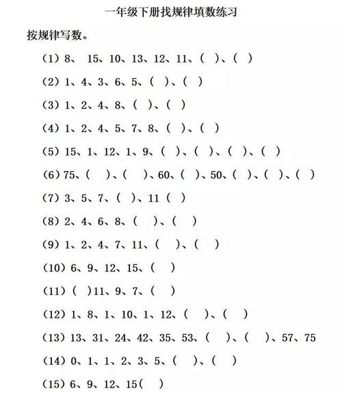 一年级下册数学找规律专项练习:填数