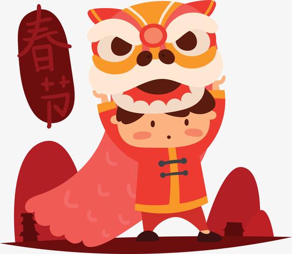 可爱春节舞龙孩子