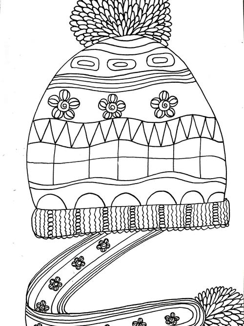 毛线帽子围巾 创意儿童画马克笔 线描简笔画_毛线帽_简笔画_围巾_马克