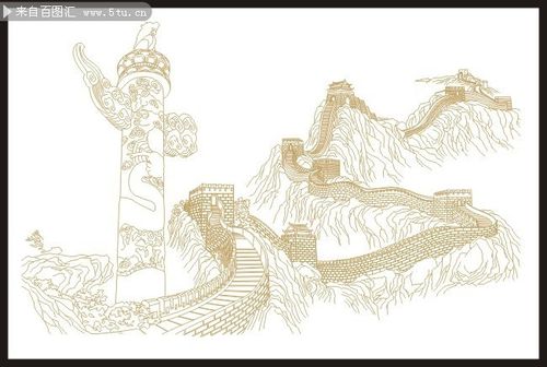 线描华表长城图片,主题为长城背景,可用作长城素材,素描,装饰,党建
