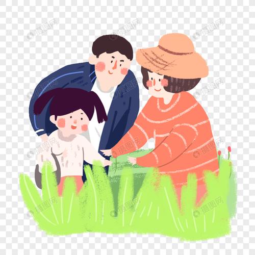 一家三口踏青出游插画png