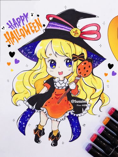 万圣节99马克笔卡通动漫小女巫_动漫_马克笔_万圣节