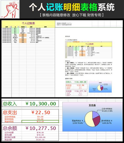 原创家庭个人记账明细表excel模板版权可商用