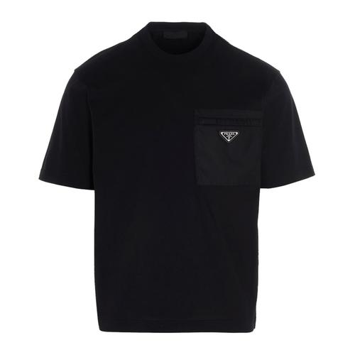 prada/普拉达官网春秋新款t恤男士黑色棉质休闲短袖商务休闲风