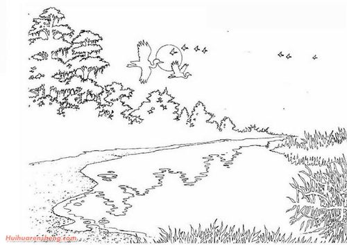 湖光风景简笔画图片