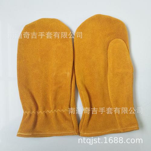 厂家直销 黄色牛二层一把抓手套 无里 全皮手套 劳保手套
