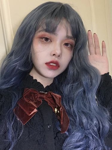 烟灰蓝假发女长发空气刘海网红同款羊毛卷韩版时尚lolita蛋卷发套