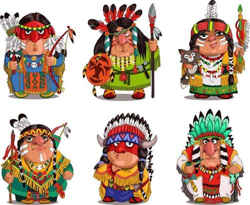 多款可爱卡通印第安人水彩手绘漫画插画图标