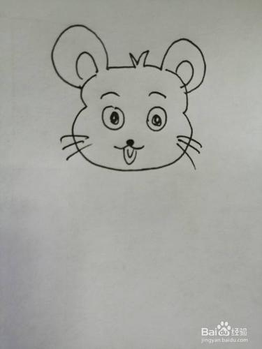 第四步,然后继续画出可爱的小老鼠的两边的胡须,胡须画法也比较简单