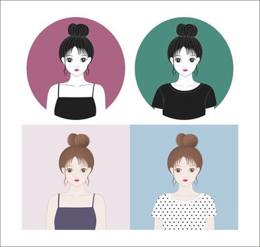 呆萌丸子头卡通头像