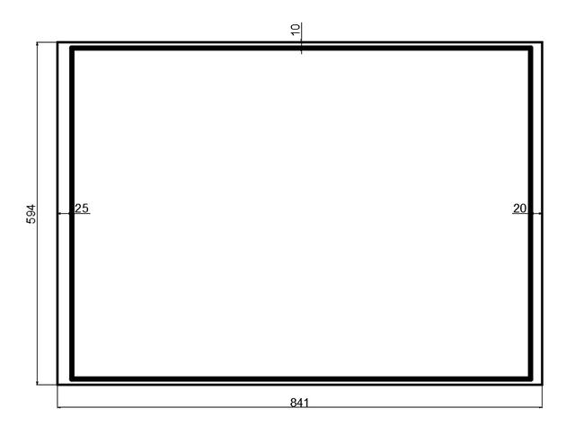 mm,图框距离是25mm,10mm,10mm,如下图所示 a1纸的尺寸是594mm×841mm