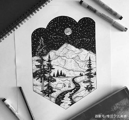 黑白线描画,很小却很细致!