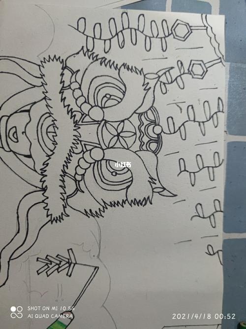 舞狮创意画马克笔涂色