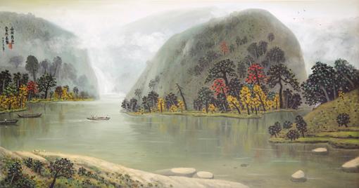 山河秀色 富水长存油画90x170cm (此作品在八达岭新长城刻成壁画)