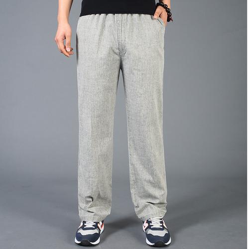 夏季休闲裤中老年爸爸男装薄型男士松紧带高腰宽松棉麻运动裤