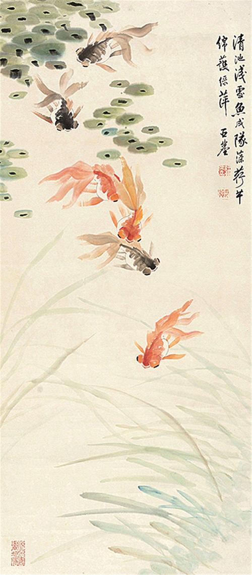 虚谷很喜欢画金鱼, 便