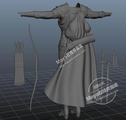 maya服装武器套装素材弓箭手模型