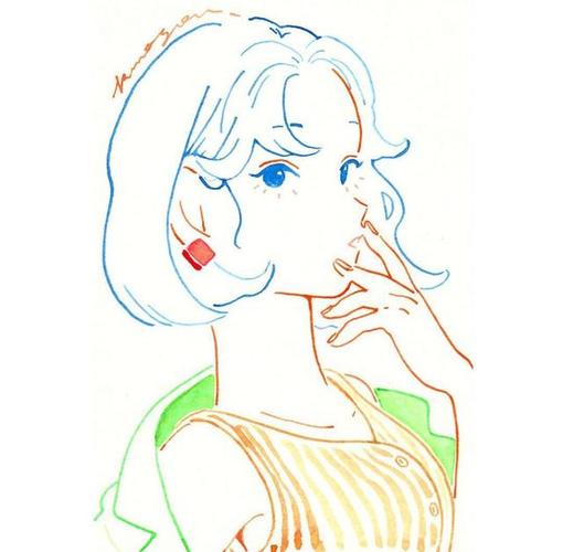 少女风头像插画,简单彩色线条画出清清爽爽超美女孩