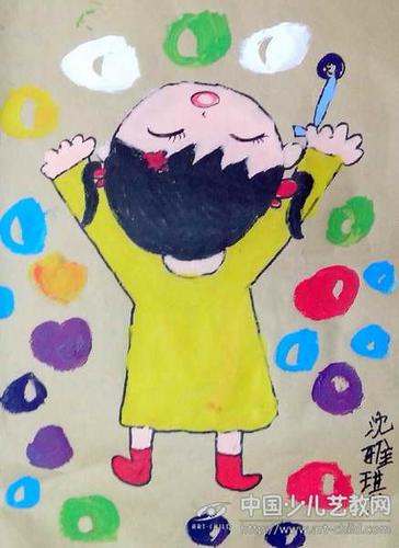 儿童画-吹泡泡的孩子-《少儿画苑》第20届国际少儿书画大赛获奖作品
