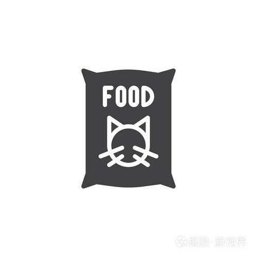 猫食品图标矢量填充平面标志固体象形文字隔离在白色上.