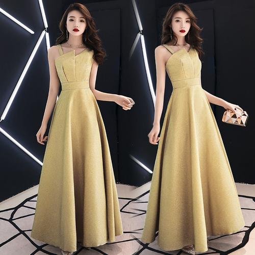 晚礼服女2018秋冬季新款宴会优雅斜肩礼服长款连衣裙修身显瘦长裙