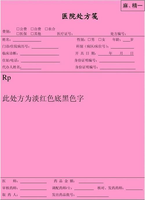 麻醉药品,第一类精神药品处方样式