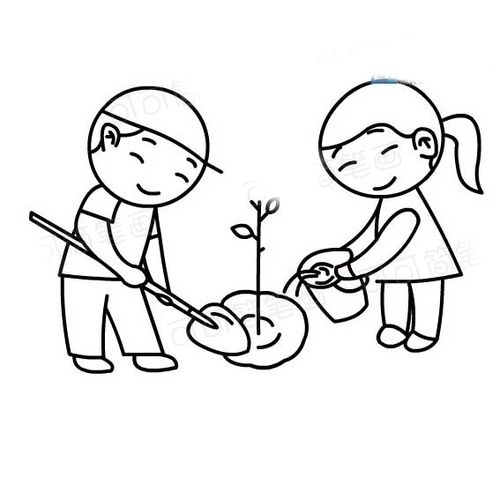 植树节人物情景简笔画大全