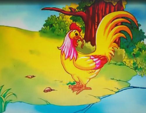 "花公鸡知道狐狸没安好心,理也不理它,回头便逃."