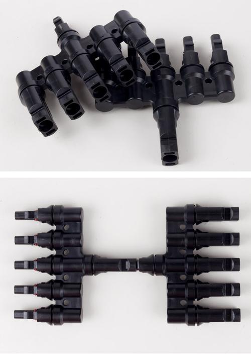 太阳能光伏连接器mc4接头t型六通光伏组件插头 5进1出公母电池板