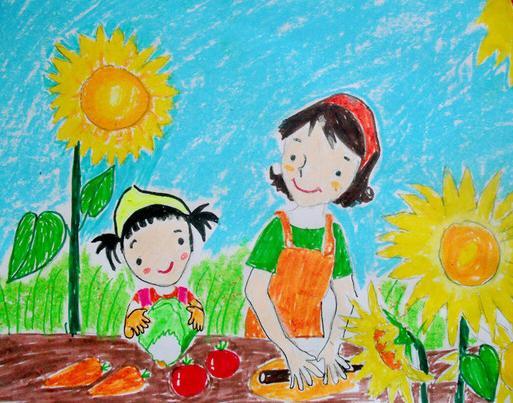 幼儿帮妈妈做家务的儿童画