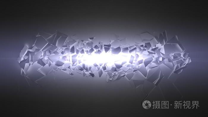 爆炸与光束的墙用大块的广泛损害