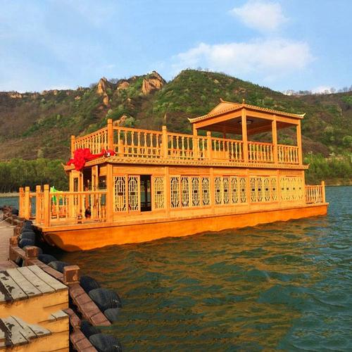 江南双层水上餐饮船餐厅船观光画舫船木船 景区观光旅游船 大型画舫