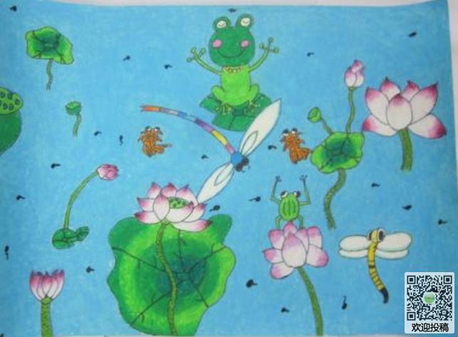 夏天水彩画绘画图片欣赏-满天飞舞的蜻蜓