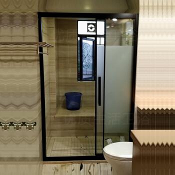 定制浴室一字三联动隔断哑黑玻璃隔断移门卫生间淋浴房全国可定制发货