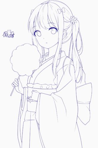 【黑白线稿】动漫人物线稿,女生漫画线稿