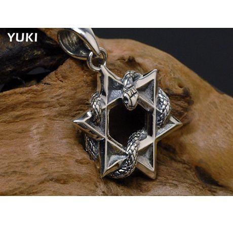 yuki潮人925银饰品欧美六芒星蛇项链泰银锁骨项链男女生夜店配饰-t