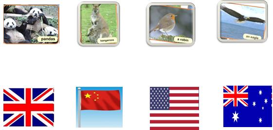 看图连线将代表性动物与对应的国家国旗相连