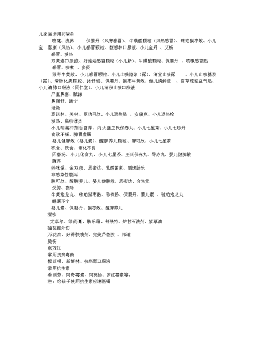 儿家庭常用药清单.doc