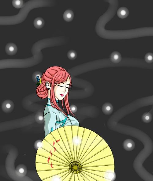 戴斗笠的侠客 穿雨衣的少女 撑油纸伞的女人 撑雨伞的猫 (个人画权