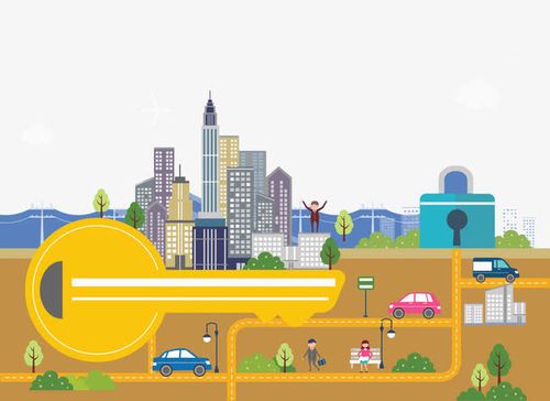 高科技,卡通锁,地下商城,高楼,卡通地下城市,树木